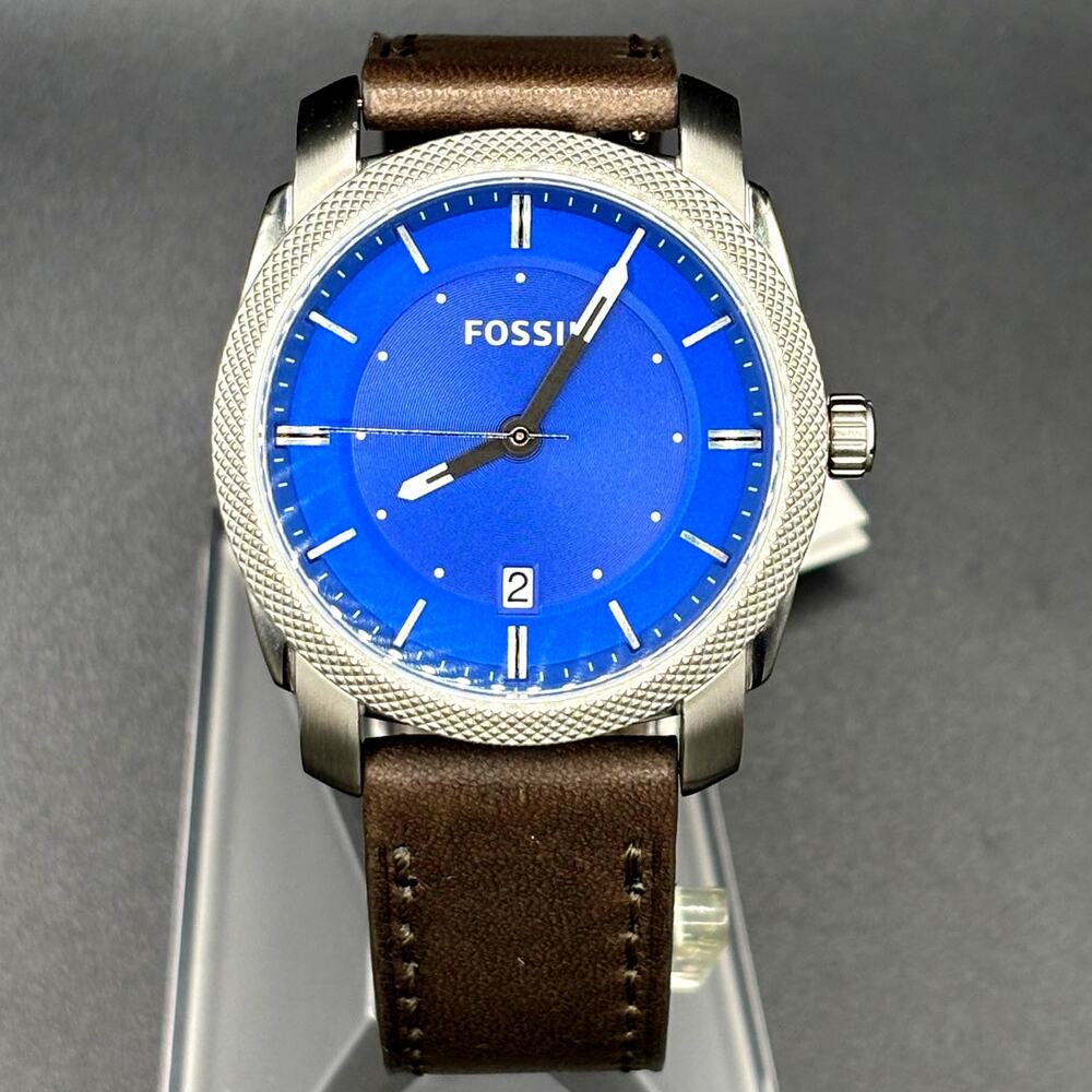 Fossil Machine FS4858 Blue Dial Leather Watch NWT 41mm